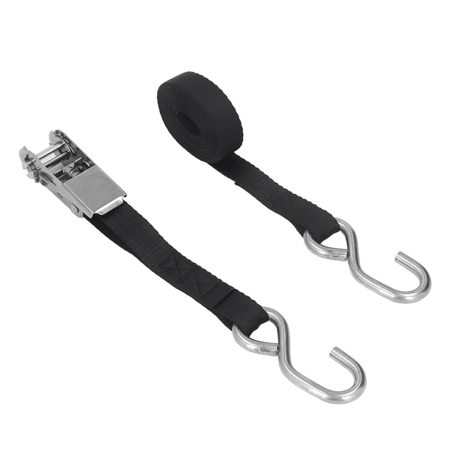 Correas de Amarre con Trinquete de 1 Pulgada y 25 mm Costuras Precisas a Prueba de Herrumbre Negras para Motocicleta, Remolque, Camión, Kayak, Barco, 3 m/9,8 pies Jadeshay A