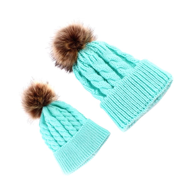 2pcs / Set Adulto Niños Sombreros y Gorras de Invierno Punto Casquillo de Gorrita Tejida Azul Macarena Sombreros de los niños de la mamá