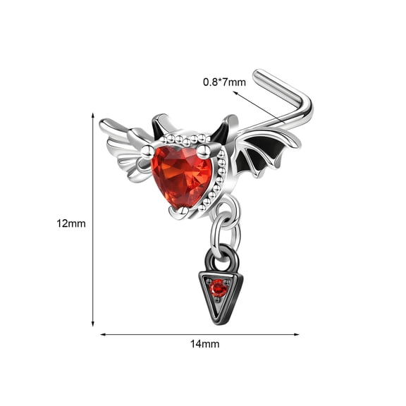 QQTDFG 1 Pc Stainless Steel Nose Stud L-Shape Pink Heart CZ Nose Piercing Women Jewelry-Style 6