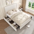 thumbnail image 3 of Yiwa Cream White Queen Upholstered Platform Bed, Storage Drawers Included, Wingback with Tufted Headboard and Footboard, Easy Assembly, No Box Spring Required, 3 of 8