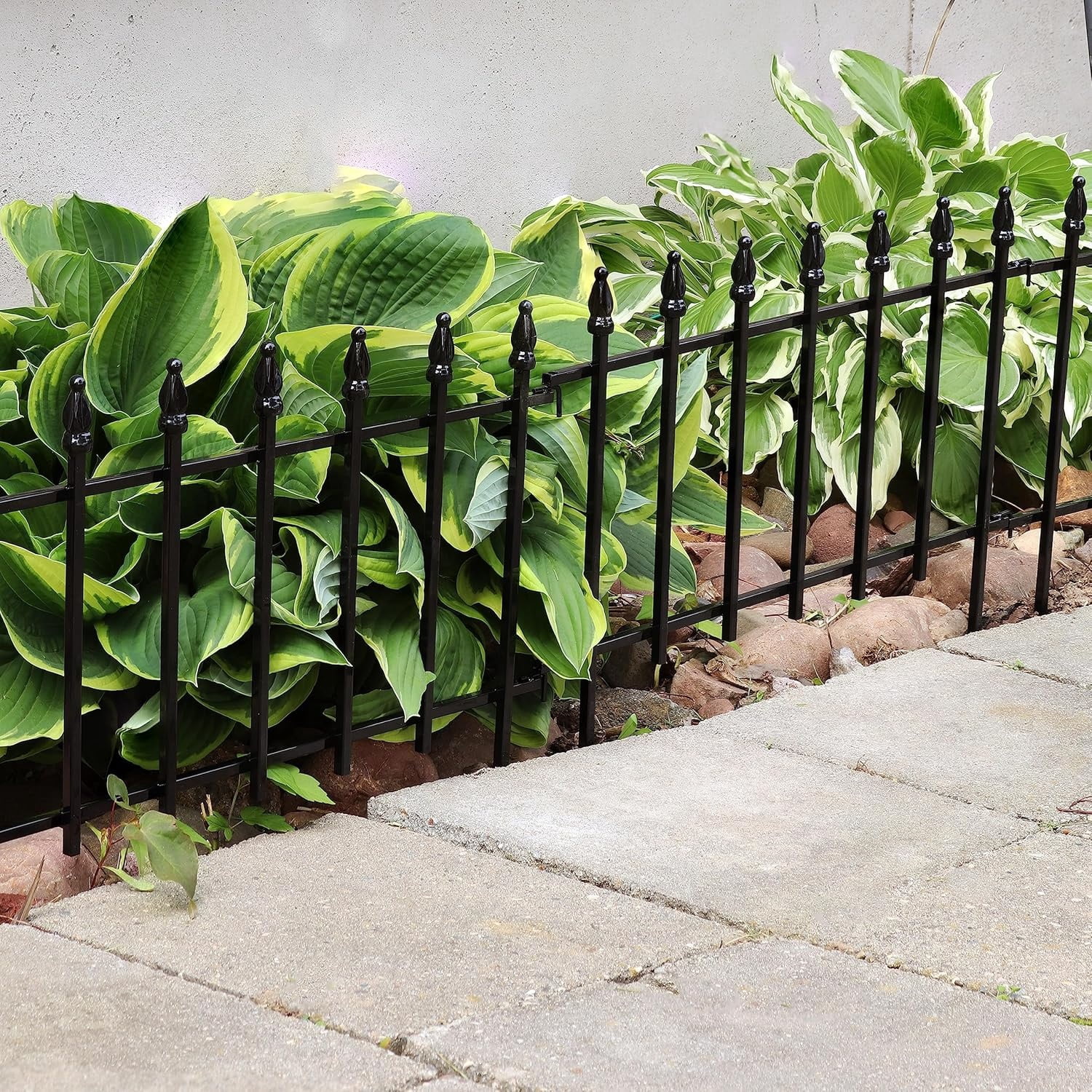 5-Panel Iron Decorative Garden Fence Border - 9ft L x 18in H No Dig Metal Garden Fencing for Animal Barrier, Flower Bed, Yard - Black