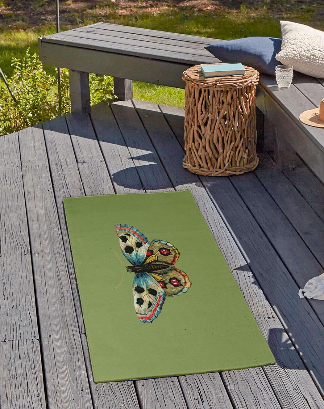 24" 36" Simply Daisy Brushfoot Butterfly Novelty Chenille Area Rug, Apple Green