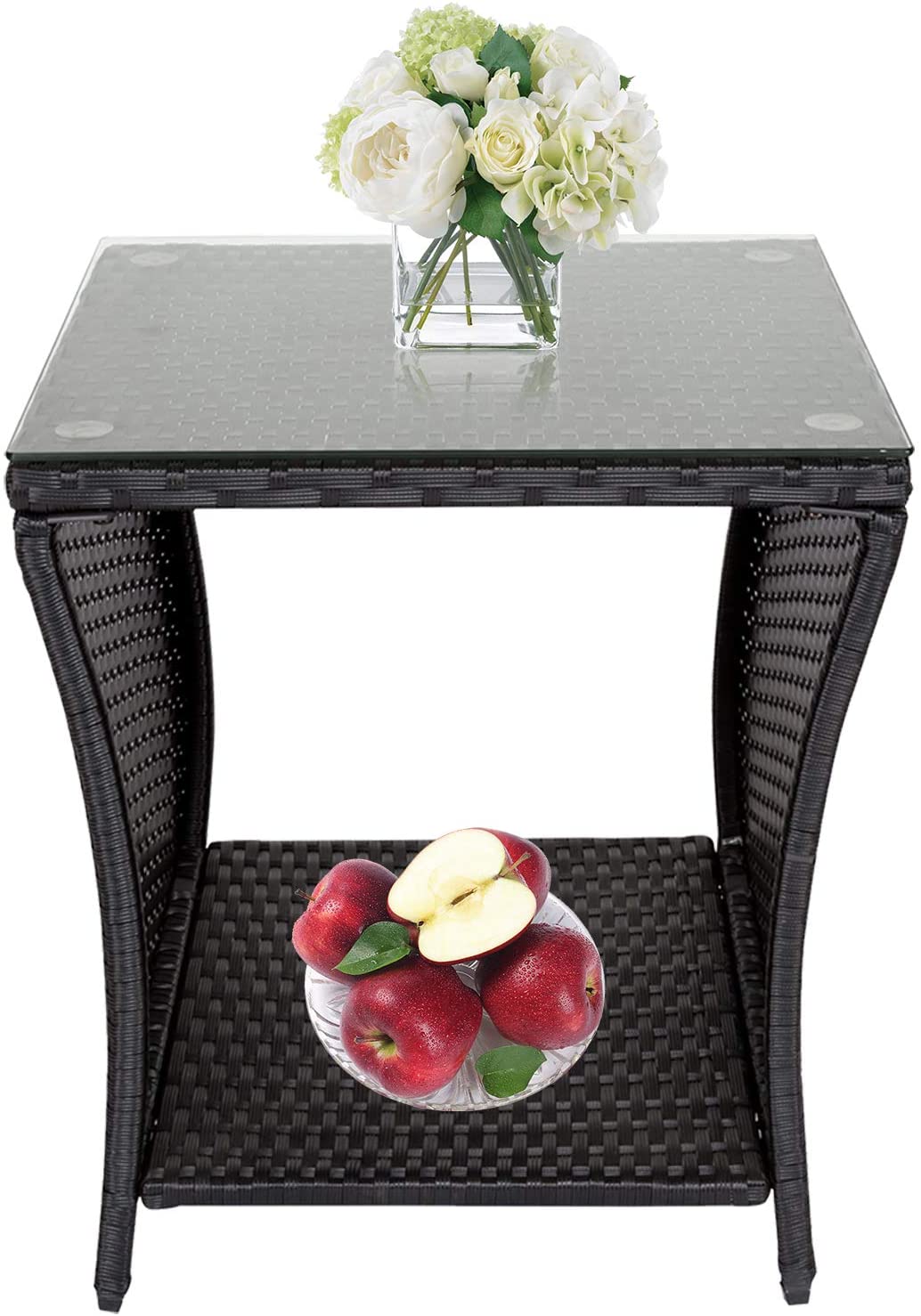 sun vue outdoor living furniture on Kinbor Black Outdoor Square Wicker Rattan Side Coffee Table W Glass Top Patio Furniture With Storage Shelf Patio Furniture Accessories Stimulusco Patio Lawn Garden