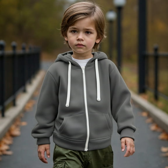 Hoodie Kids Dark Gray Full Zip Up Hooded Long Sleeve Hooded Sweatshirt Top Warm Fall Winter Clothes Child Girls Clothes 5-6 Years Boys Girls Fashion