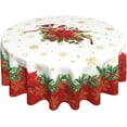 thumbnail image 4 of Christmas Round Tablecloth 60 Inch, Winter Gold Snowflake Red Floral Table Cloth for Xmas Farmhouse Kitchen Decor, Wipeable Polyester Fabric Table Cover for Holiday Party, 4 of 5