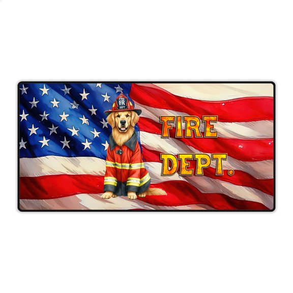 Firefighter Golden Retriever Hero Rescue Fire Dept Fireman USA Flag Desk Mat Full Keyboard Mouse Pad Goldens Dog Lover Gifts Idea Large Mousepad - 02026
