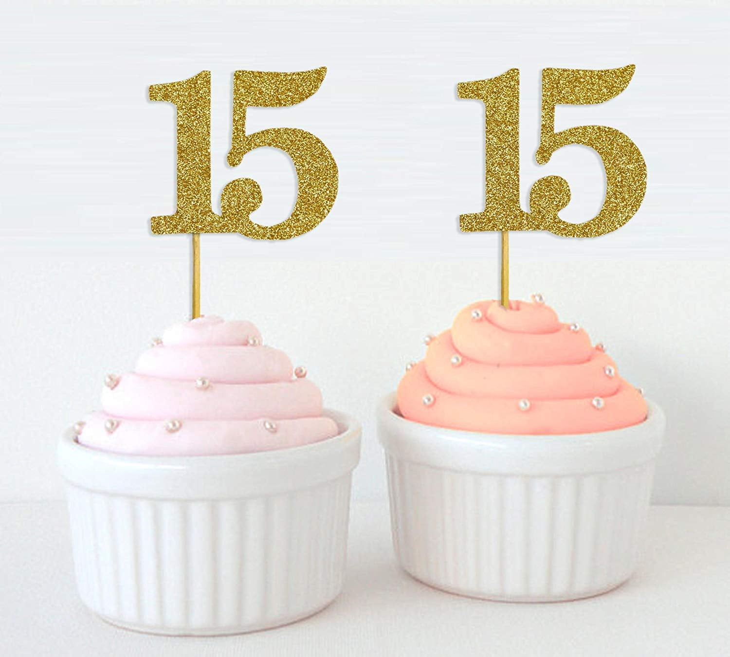30 Stück Vintage 2008 Cupcake Topper – Glitzer Happy 15th Birthday, 15 Fabulous, Cheers To 15 Years, Für 15. Geburtstag, Hochzeit, Party-Deko (gold)