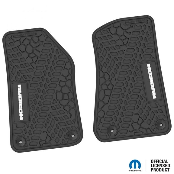 Flextread Floor Mats for 18-24 Jeep Wrangler JL, Gladiator & 4xe - Mopar Licensed Factory Fit - Black w/ White Rubicon Insert - 100% Made in USA