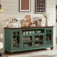 thumbnail image 3 of 60" Farmhouse Buffet Cabinet with Storage, Large Wood Sideboard Cabinet with Glass Doors, Kitchen Coffee Bar Cabinet for Dining Room, Green, 3 of 8