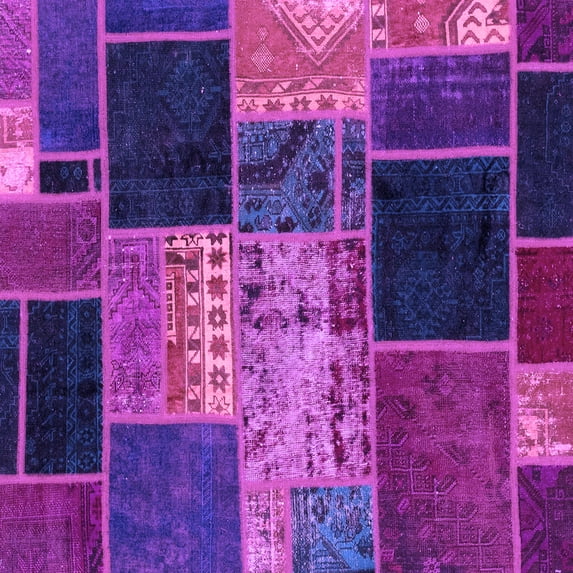 Ahgly Company Indoor Square Patchwork Purple Transitional Area Rugs, 4' Square