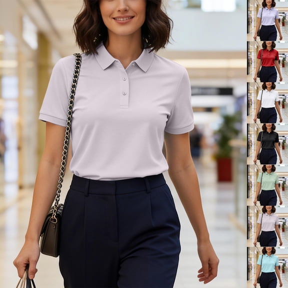 CHUMUD Womens Polo Shirts Short Sleeve Button Lapel Collared Summer Tops Business Casual Basic Tees