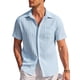 thumbnail image 1 of Sunloudy Camisa casual de verano para hombre, color sólido, plisada, manga corta, solapa, botones, casual Sunloudy moda, 1 of 9
