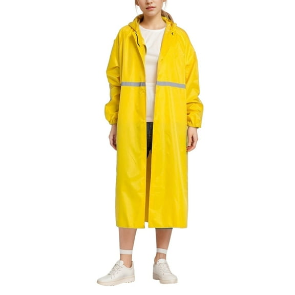 Shadoumai Unisex Full Length Raincoat With Hood High Visibility Reflective Windproof Heavy Rain Jacket For Adults