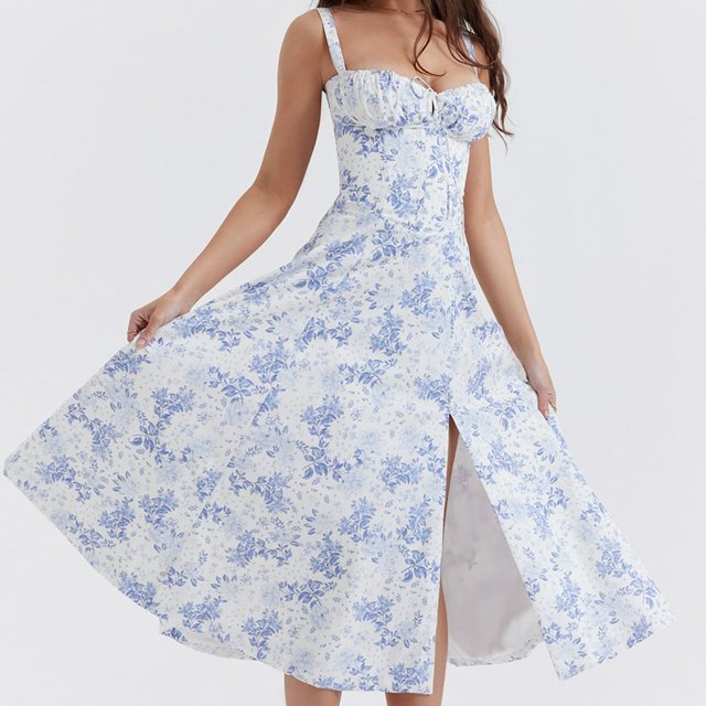 Robe Midi à Bretelles pour Femme, Imprimé Floral, Mode, Sans Manches, Robe Féminine, Vestidos