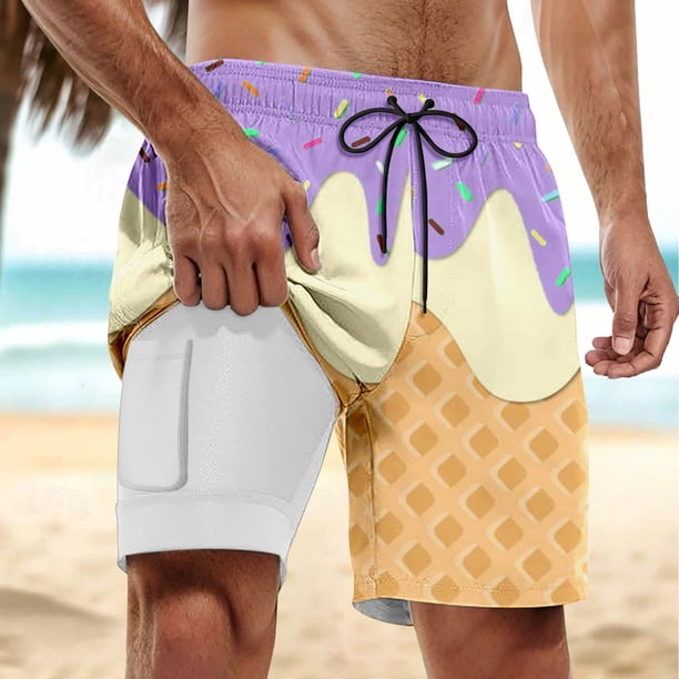 WILLBEST Shorts de Tabla para Hombre para Fiestas En La Piscina y Playa. Diseño Elegante En Capas con Estampado de Hielo Derretido para Verano. Material Cómodo y Elástico.