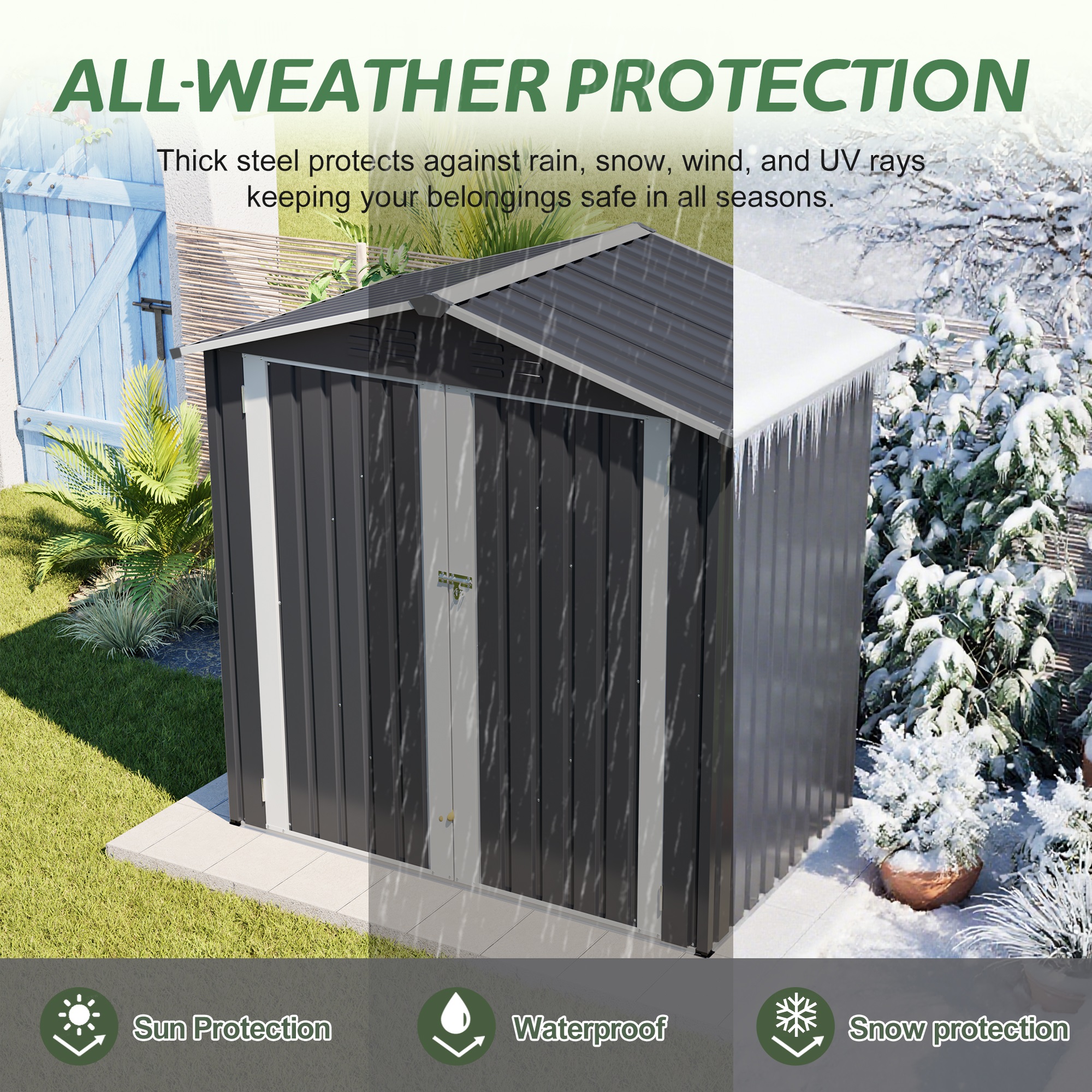 6x4FT Outdoor Steel Storage Shed with Lockable Door,Waterproof Garden Tool Shed Storage House for Backyard Patio Lawn, Gray