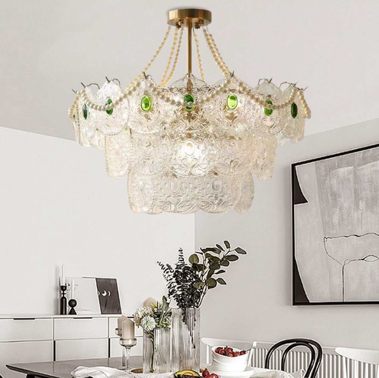 FINE MAKER Modern Crystal Chandeliers, 23.6 Inch Gold Luxury Pendant Light, 3-Tier Crystal French Hanging Ceiling Lamp Fixture for Entryway Bedroom