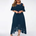 thumbnail image 1 of Robes Midi pour Femmes Mode Décontractée Couleur Unie Grande Taille Col Rond Aguichant Dentelle Manches Courtes Robe Ample Midi pour Invité de Mariage en Liquidation, 1 of 7