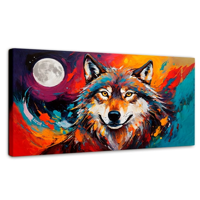 Cuadro Decorativo Canvas Lobo Luna Llena 140x70