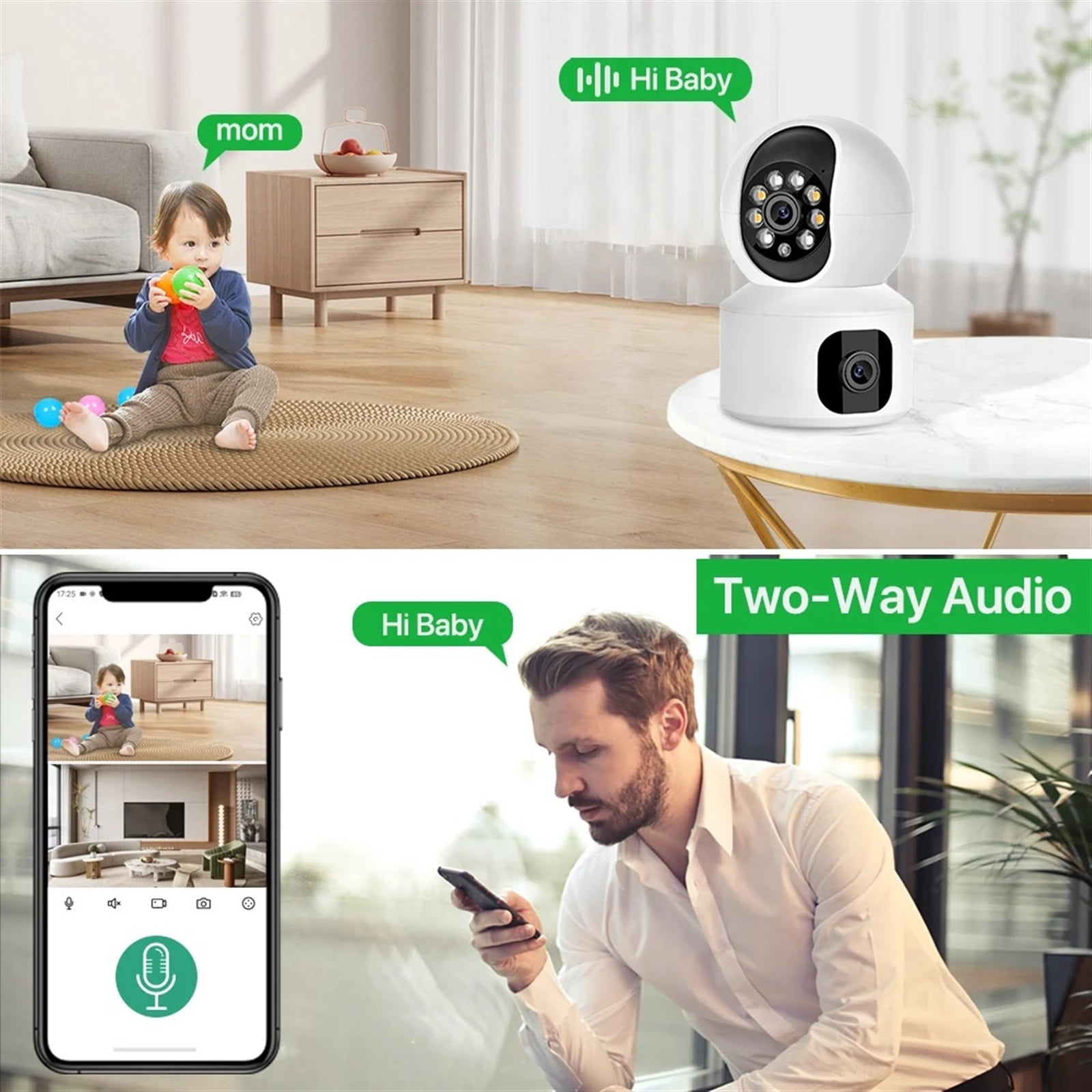 security camera， 2K 4MP Dual Lens PTZ IP Camera Dual Screen Home Security Camera 3MP HD Auto Tracking Baby Monitor Video Surveillance HD Night Vision