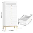 Homfa 6 Drawer White Gold Dresser, 55.1" Tall Chest of Drawers with