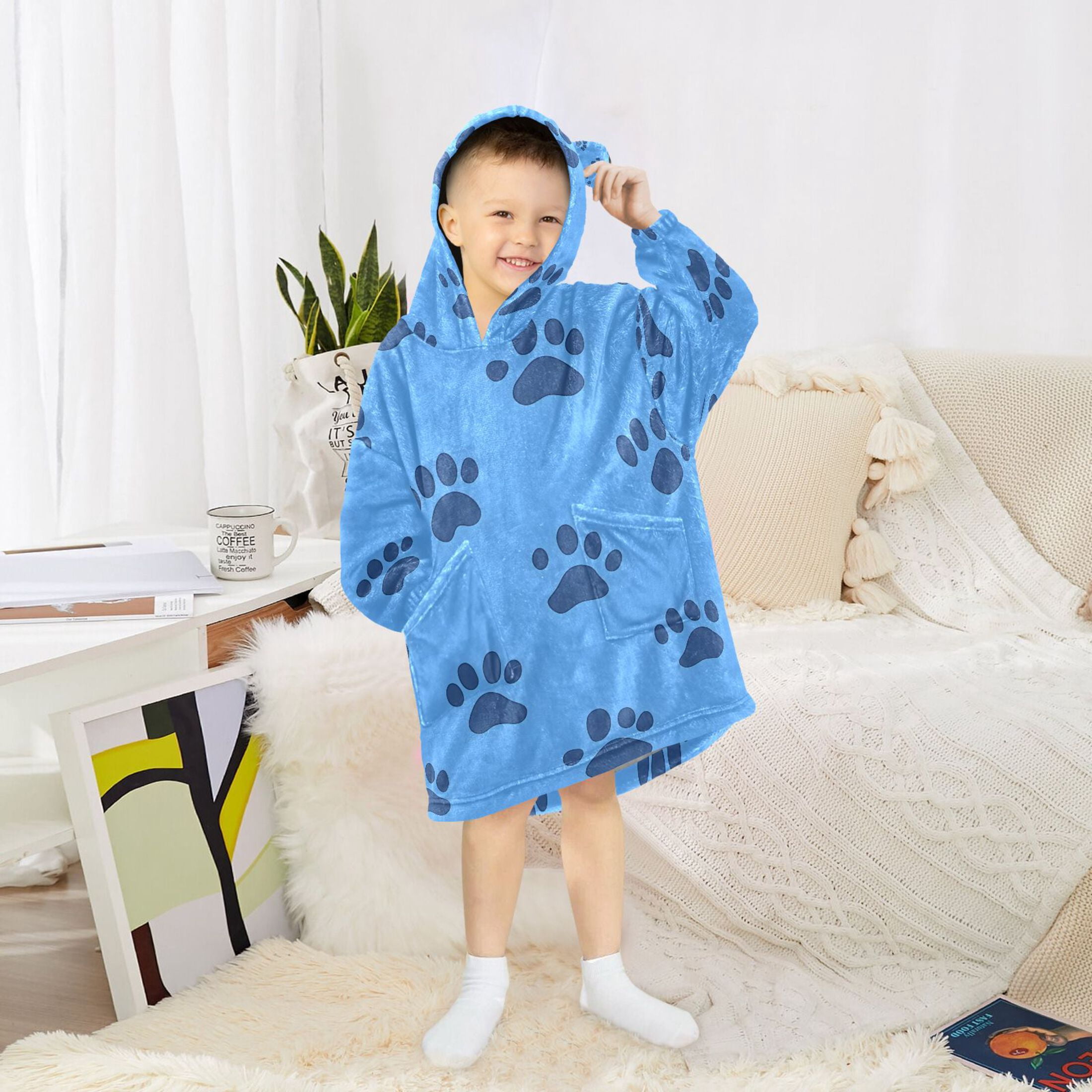 joogoo Wearable Blanket Hoodie for Dog Footprint Flannel Sherpa Pocket 3-14 YR S