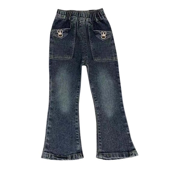 MKOSPLRT Elastic Waist Jeans for Toddler Girl Cute Wide Leg Boot Cut Jeans Retro Bell Bottom Denim Pants Baggy Flare Jeans with Pocket