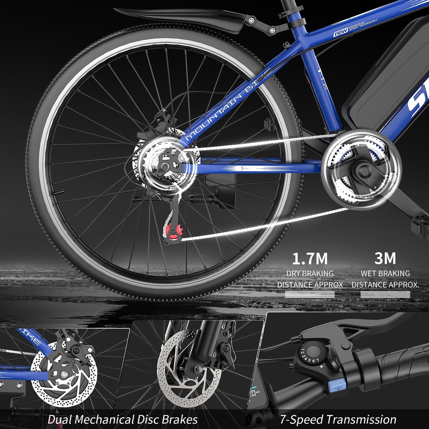 PostJoy Electric Mountain Bike 26" 1500W Peak Motor, 65 Miles 28MPH Ebike, 480Wh Battery Electric Bicycle for Adults 7 Speed Electric Bicycles Front Fork Suspension