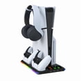 thumbnail image 2 of New PS5 Slim Multifunctional Cooling Stand with RGB Lights - 3-in-1 Dual DualSense Charger + Headphone Hook, Quiet Fans, Anti-Slip Base, Overcharge Protection | PS5 Slim Accessories, 2 of 6
