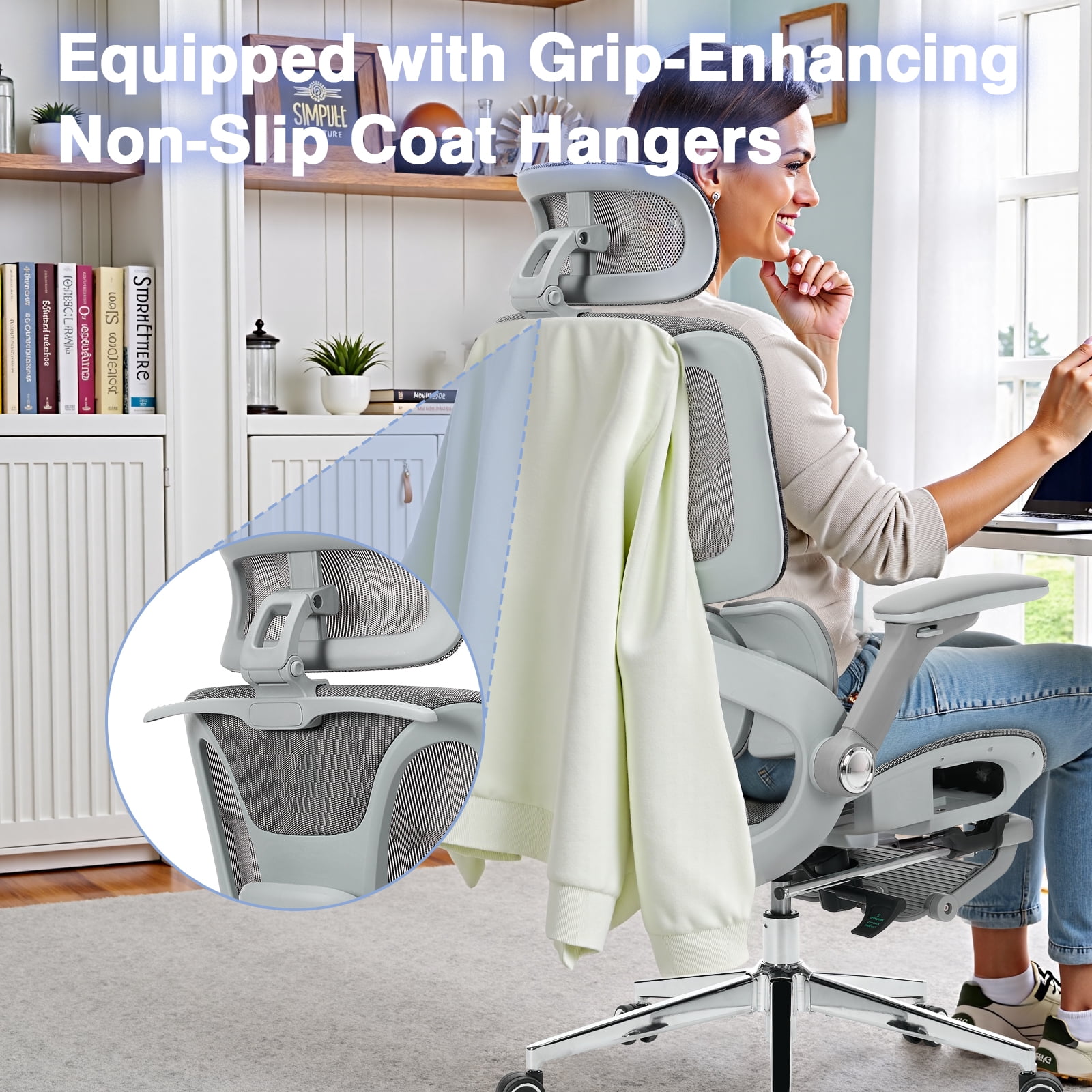 Czlolo High Back Ergonomic Mesh Office Chair with Footrest, 4D Armrests, Adjustable Lumbar Support, Gray