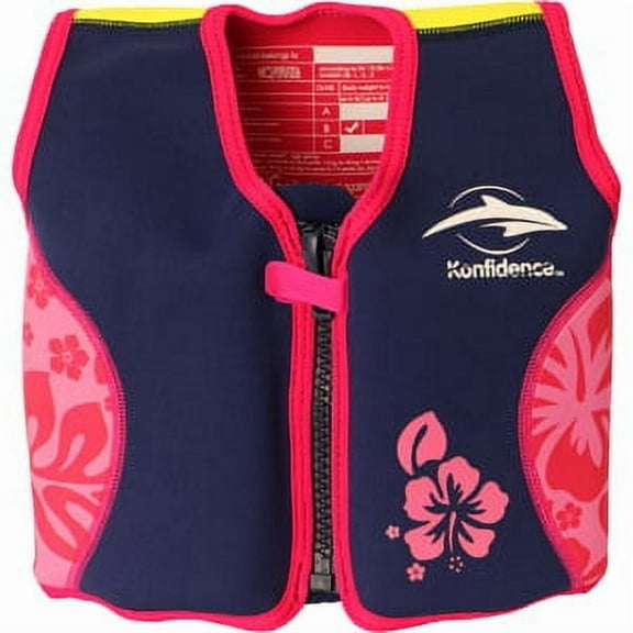 Konfidence The Original Jacket - Children and Youth Swim Jacket (Pink Hibiscus, 4-5 Years)