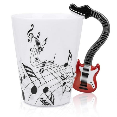

LanHong 13.5 Ounce Guitar Mug Music Note Coffee Mug Ceramic Guitar Music Cup Mug Gifts for Guitar Players Musicians(Red)