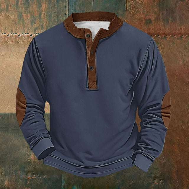 Men's Retro Halloween Quarter Button Collar Sweatshirt Haunted House Acting Essential Partially Buttoned Pullover Vintage Horror Print Last-Minute Halloween Party