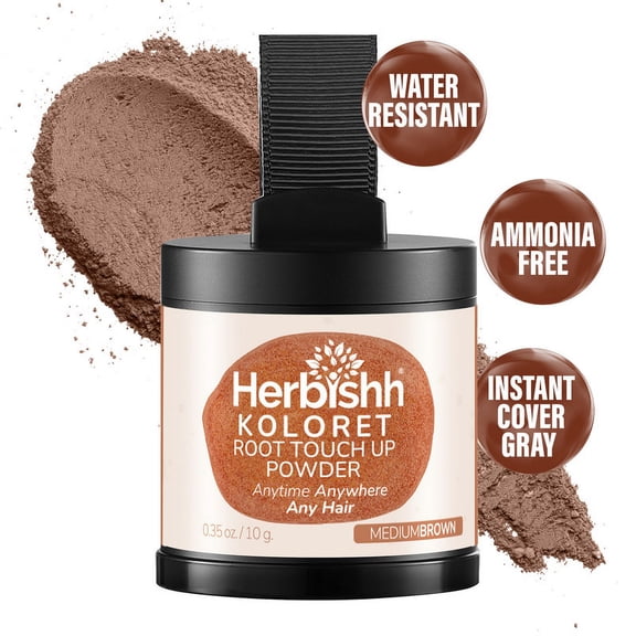Koloret Root Touch Up Powder– Medium Brown Powder for Women & Men, Instant Root Cover Up for Gray Coverage, Hairline Concealer for Thinning Hair & Bald Spots, Water-Resistant & Smudge-Proof, 10g