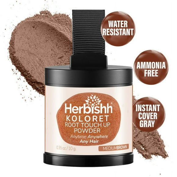 Koloret Root Touch Up Powder– Medium Brown Powder for Women & Men, Instant Root Cover Up for Gray Coverage, Hairline Concealer for Thinning Hair & Bald Spots, Water-Resistant & Smudge-Proof, 10g