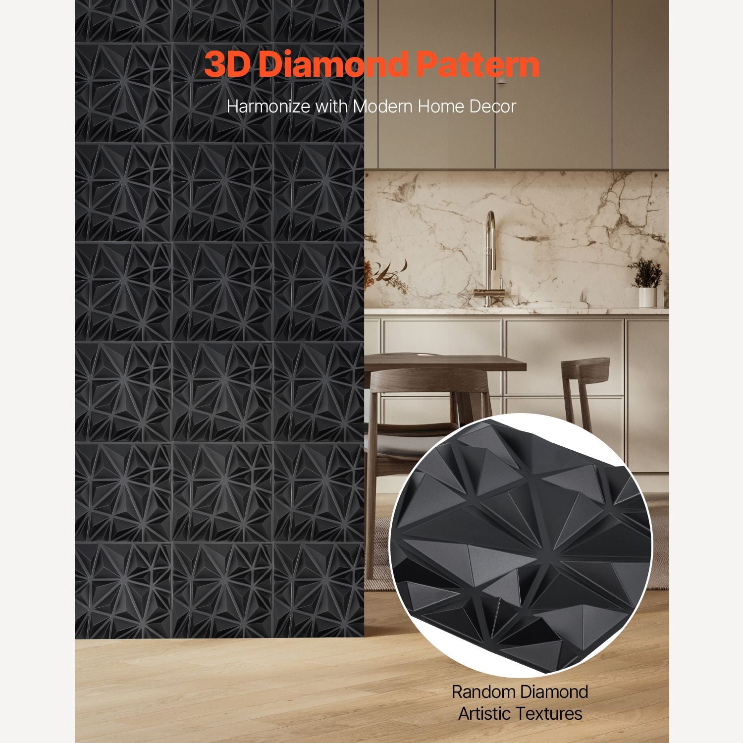 3D Wall Panels 33-Pack 11.81"x11.81", PVC Modern Art Diamond Tiles, 32 Sq.Ft Coverage, for Bedroom Living Room Gaming Room