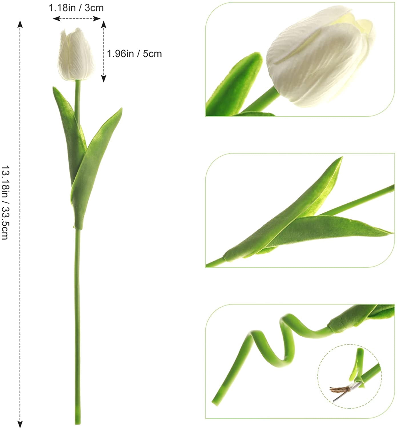 White Artificial Flowers 20 Pcs Faux Tulips PU Real Touch Fake Flowers for Home Office Wedding Decor Arrangement Bouquet Faux Flowers for Decoration