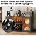 thumbnail image 4 of Wine Bar Cabinet, Farmhouse Liquor Cabinet with LED Lights and Power Outlets, Home Bar Cabinet with Wine Racks and Glass Holder, for Kitchen, Dining Room, Living Room, Grey, 4 of 7