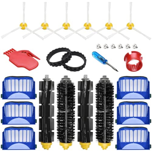 Replacement Parts for iRobot Roomba 600 Series 690 980 670 660 651 650 630 614 595 585 564 552 Vacuum Cleaner,6 Replenishment Kit,6 Side Brushes,2 Set Bristle and Beater,2 Wheel Tires