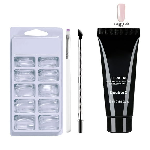 DOUBORQ DouborQ Nail Gel Kit with 100 False Nail Tips, Nail Pusher, Gel Pen, and 15ml Quick-Dry Gel in Pink Set