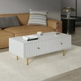 thumbnail image 3 of Modern Coffee Table with Storage with 2 Big Drawers, White Rectangle Coffee Table for Living Room, Wooden Fluted Table Accent Tea Table for Living Room Apartment Small Space, 3 of 9