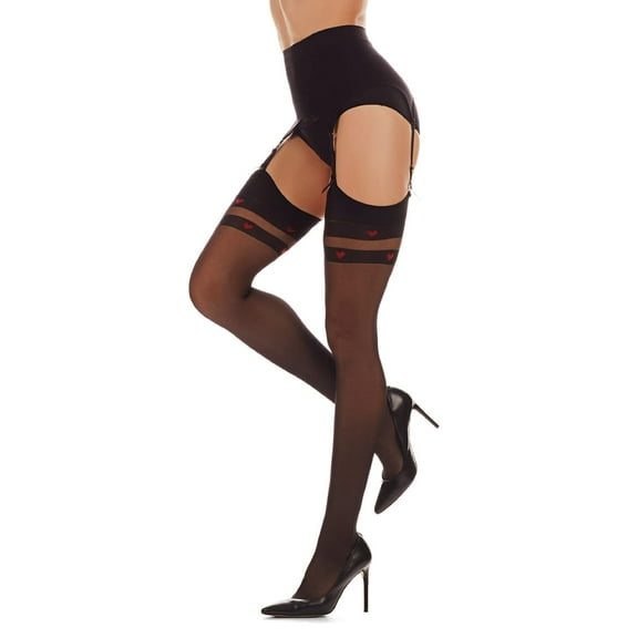 LoveMoi Women's Sweethearts 20 Denier Sheer Thigh High Stocking - Womens - Female (L-XL, Black-Red)