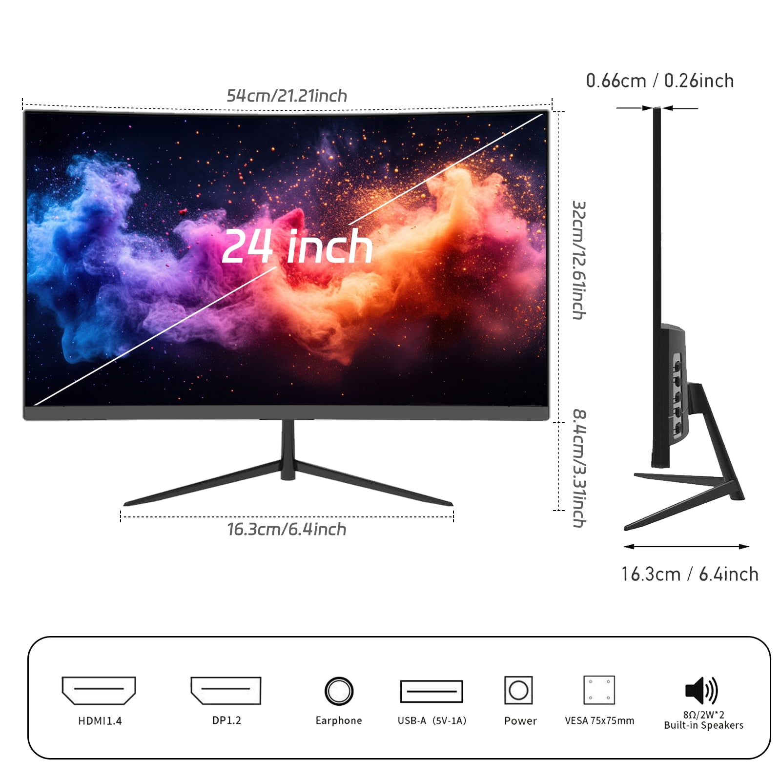 REHISK 24" FHD 100Hz Curved Computer Monitor,1080P Narrow Bezel Office Monitor,99% SRGB,FreeSync, HDMI,Black