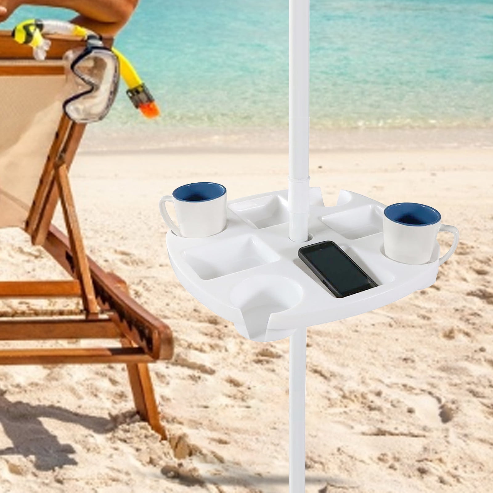 Impact Canopy Beach Umbrella Table Accessories Drink Snack Cup Holders White 