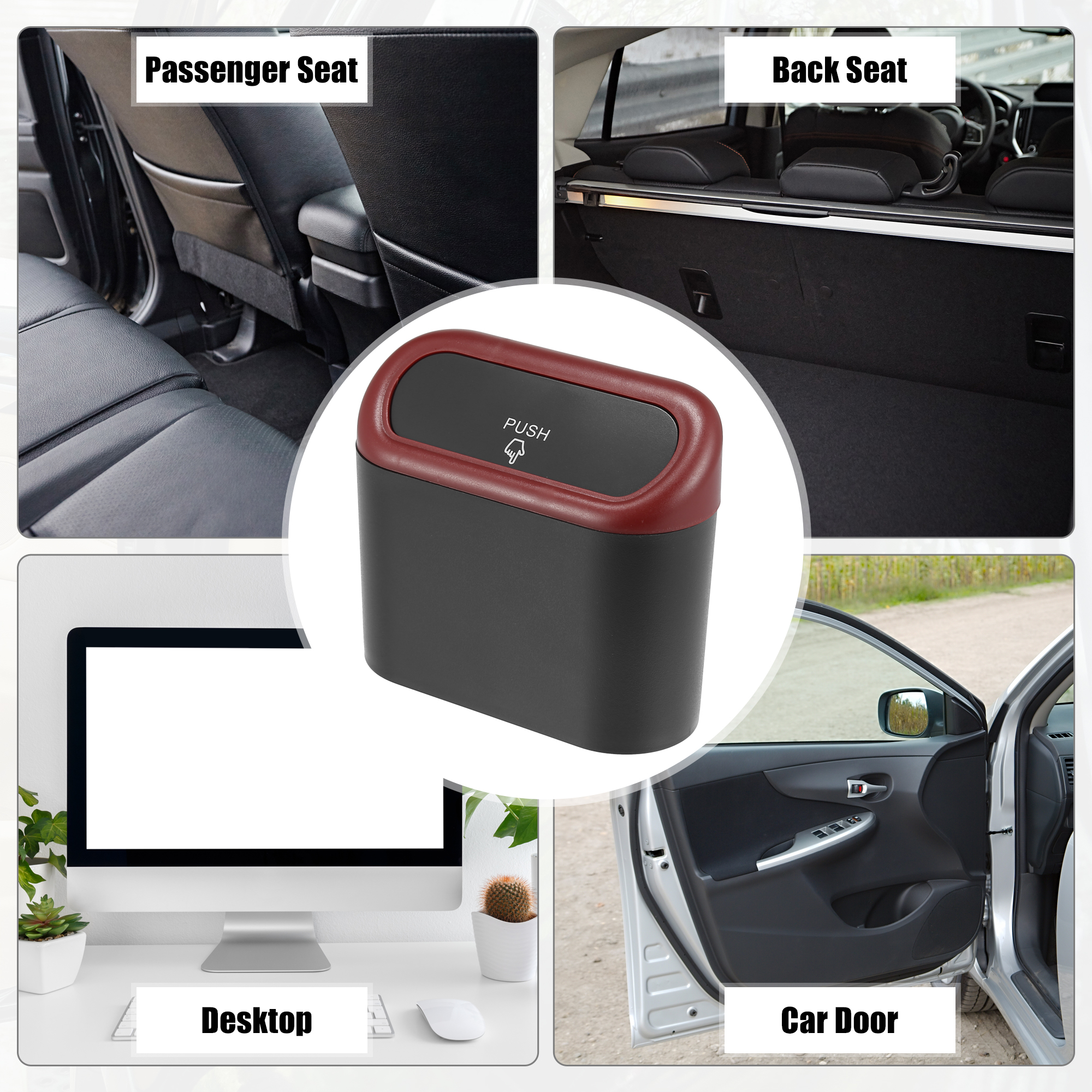 Unique Bargains Pressing Type Trash Can Hanging Vehicle Garbage Dust Box Red