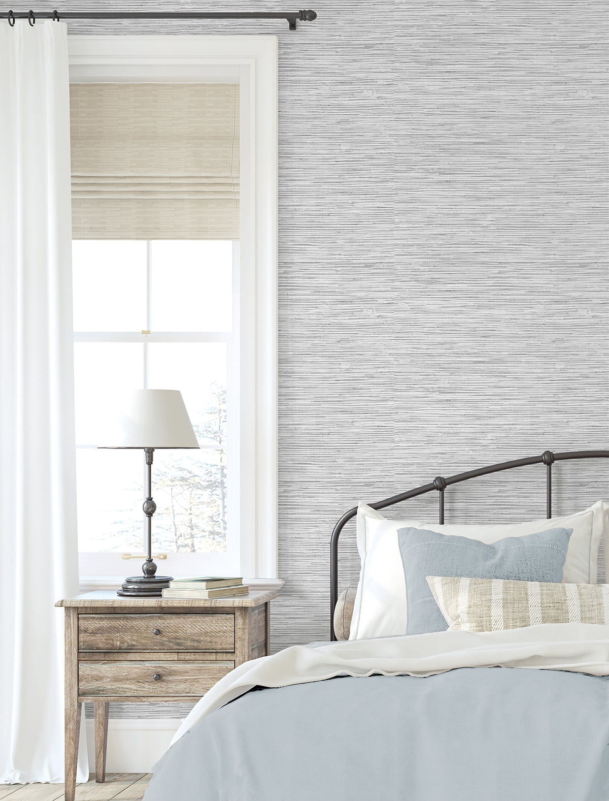 Stacy Garcia Home Moonstone Grey Grasscloth Peel and Stick Wallpaper