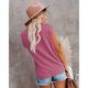 thumbnail image 3 of Camiseta informal para mujer, camiseta hueca con cuello redondo corto para mujer, blusa hueca de manga corta, calidad en la que puede confiar, 3 of 3