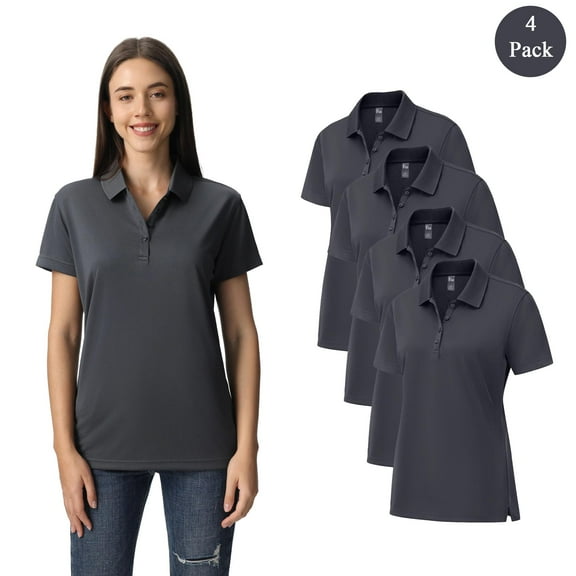Zfeel Ladies’ Dry Fit Performance Polo, UV Protection, Durable Dry Fit, Pack of 4, Iron Grey, S