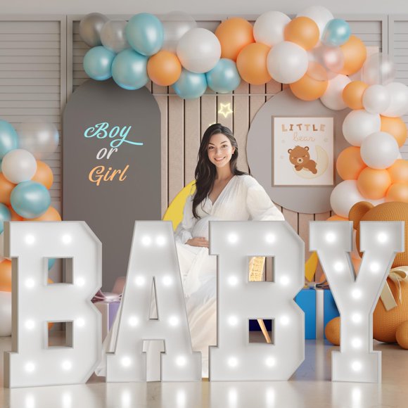 imprsv Décorations de Baby Shower pour Fille Garçon Chapelets Lettres 3 Pieds de Haut Grandes Lettres Lumineuses pour Révélation de Genre Décoration de Fête
