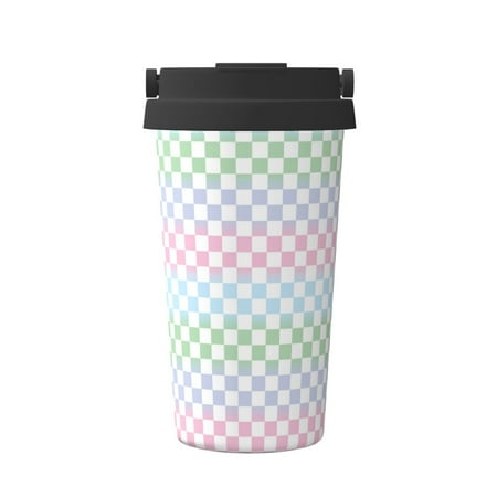 

Susaid Colorful Checkerboard Print Coffee Travel Mug Insulated Coffee Mug with Lid Leakproof Coffee Thermos Coffee Tumbler for Hot&Cold Drinks